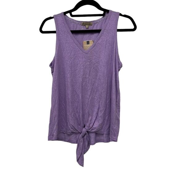 Democracy Womens Tank‎ Top Small Purple V-Neck Linen Blend Front Tie Knot - Picture 1 of 8